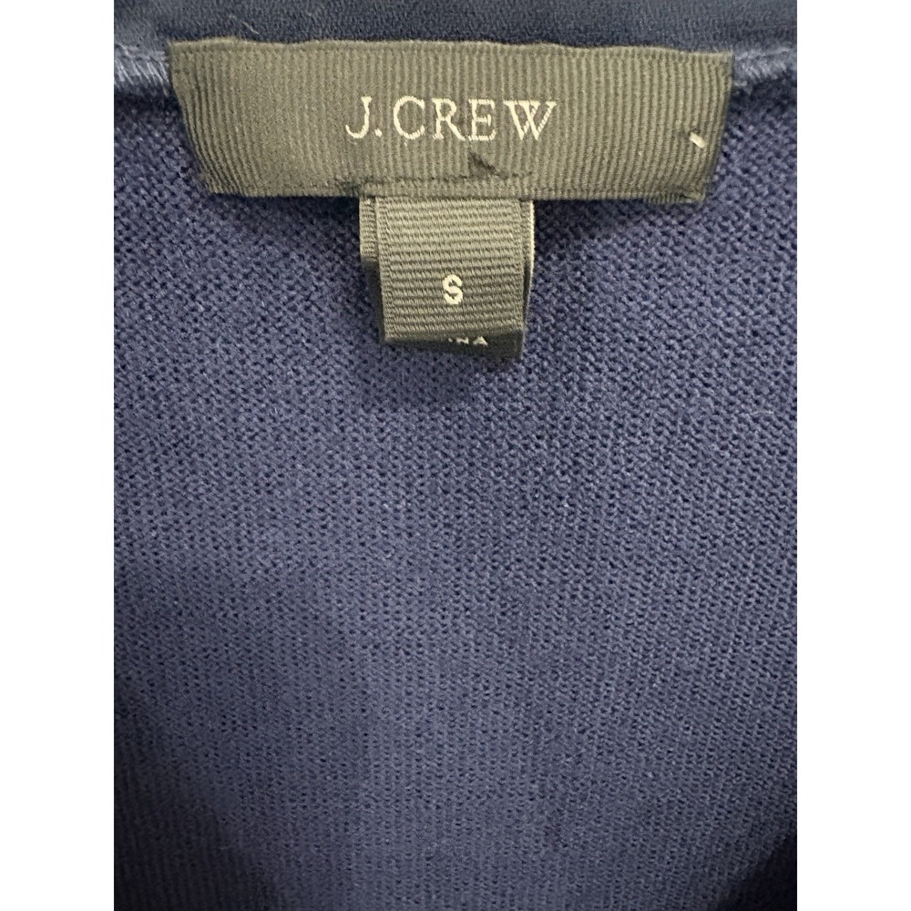 J. Crew Merino Wool Ribbon Front Navy Casual‎ Career Cardigan Sweater S - Picture 3 of 4